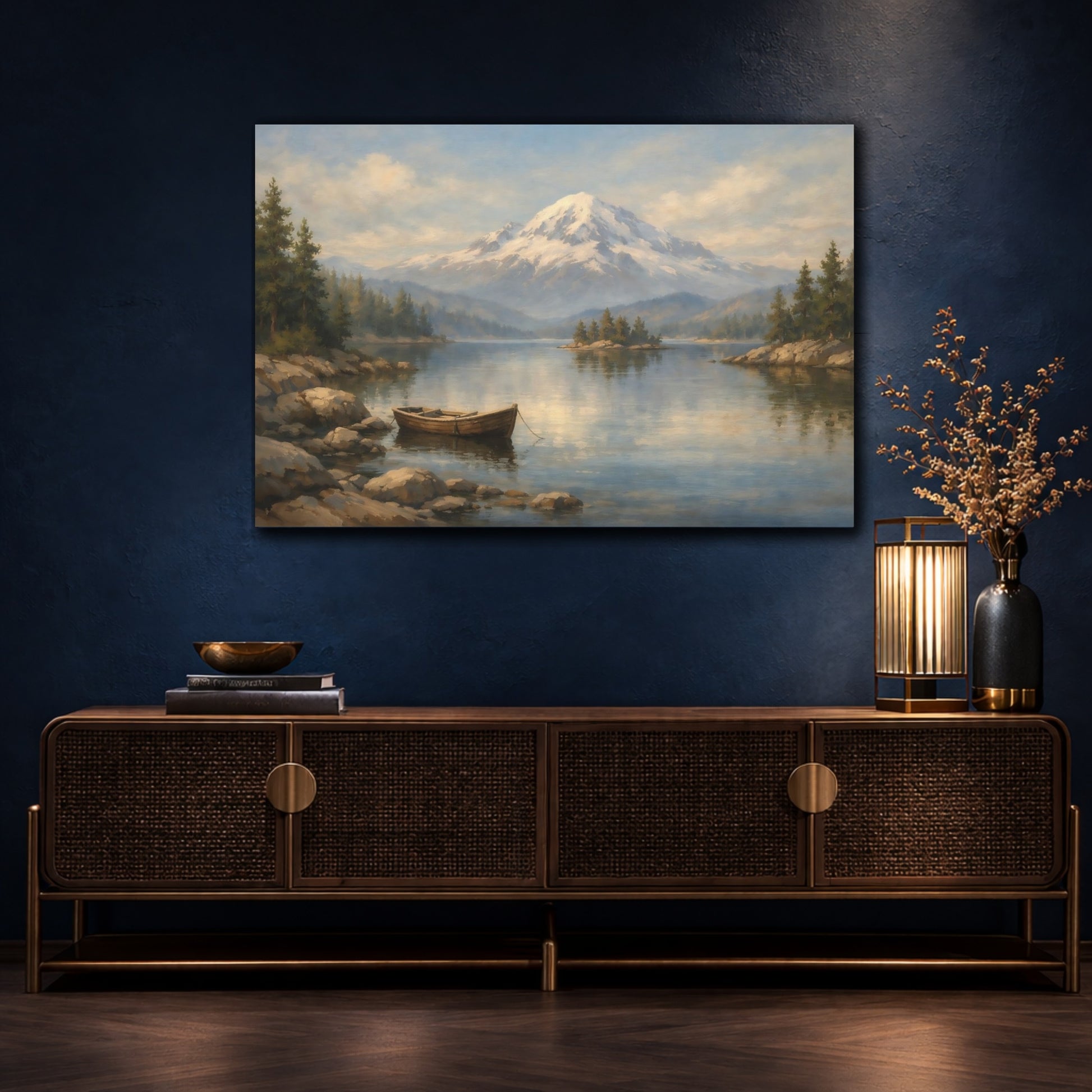 Mockup 4. Interior Style High Contrast Relief Line Composition shown as stretched canvas wall art