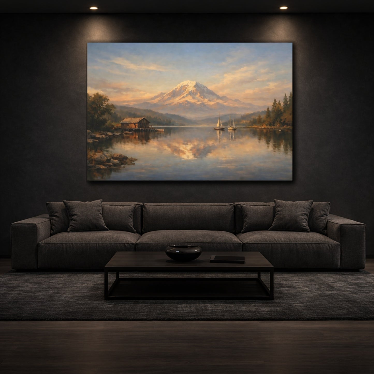 Mockup 2. Interior Style High Contrast Repetition Lines shown as stretched canvas wall art