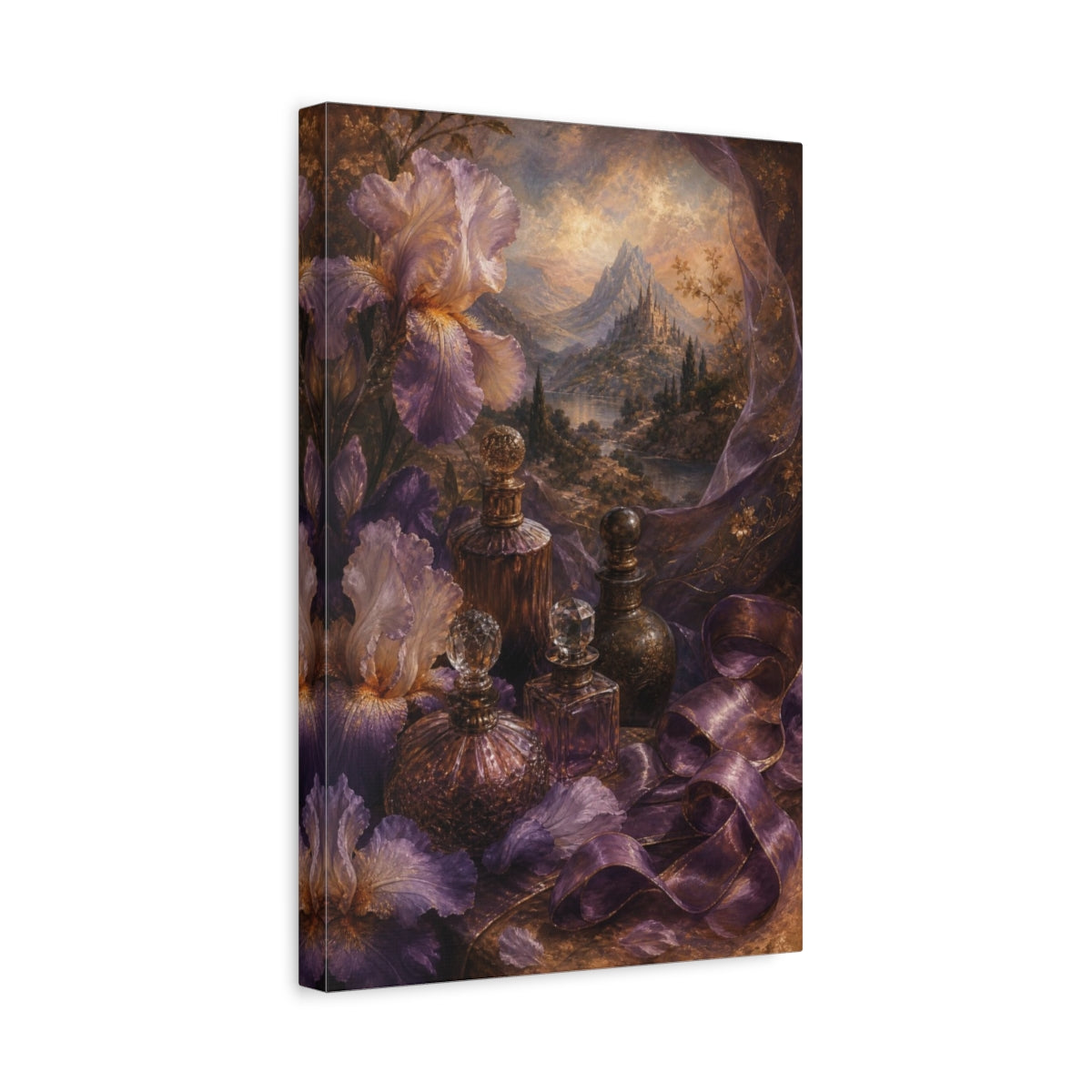 Side Mockup 4. Iris And Antique Perfumes shown as canvas print