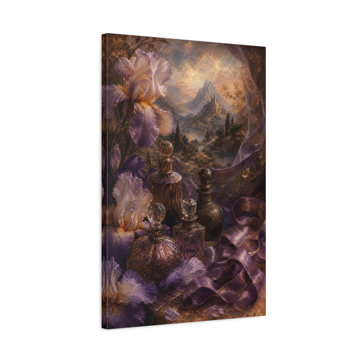 Side Mockup 2. Iris And Antique Perfumes shown as canvas print