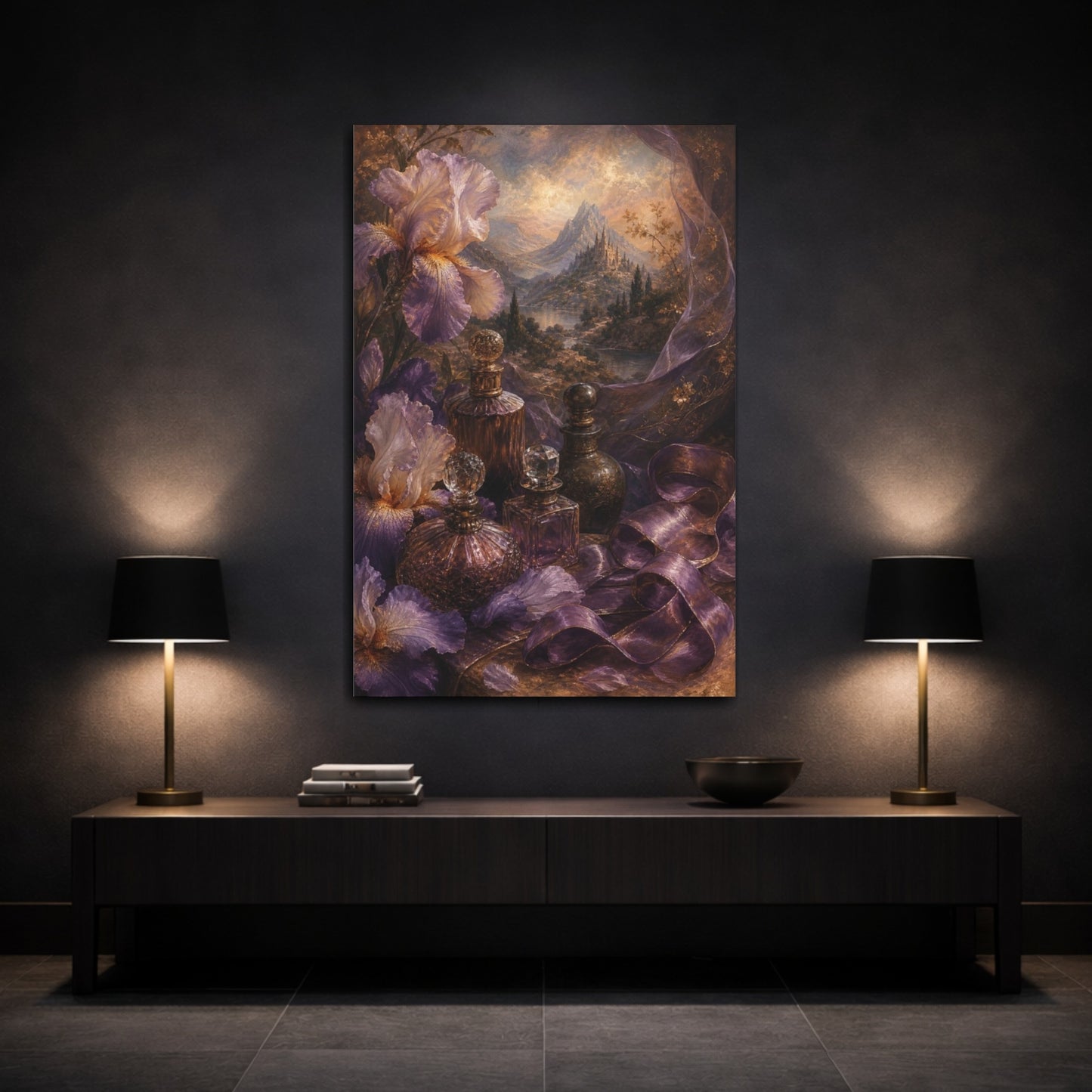 Mockup 3. Iris And Antique Perfumes shown as canvas print