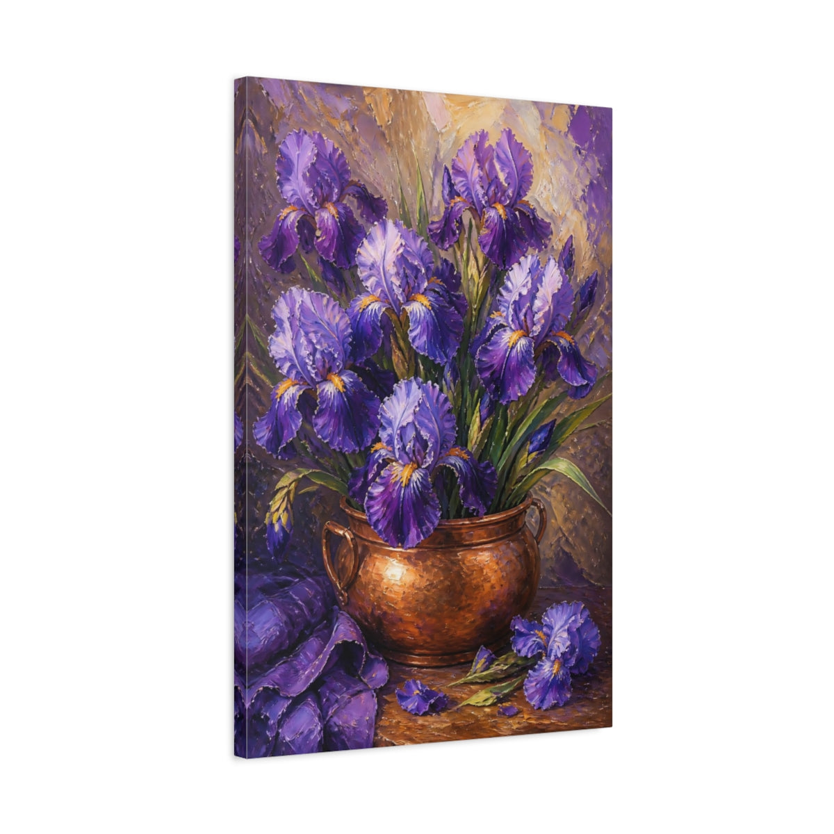 Side Mockup 2. Iris Flowers In Copper Pot shown as canvas print