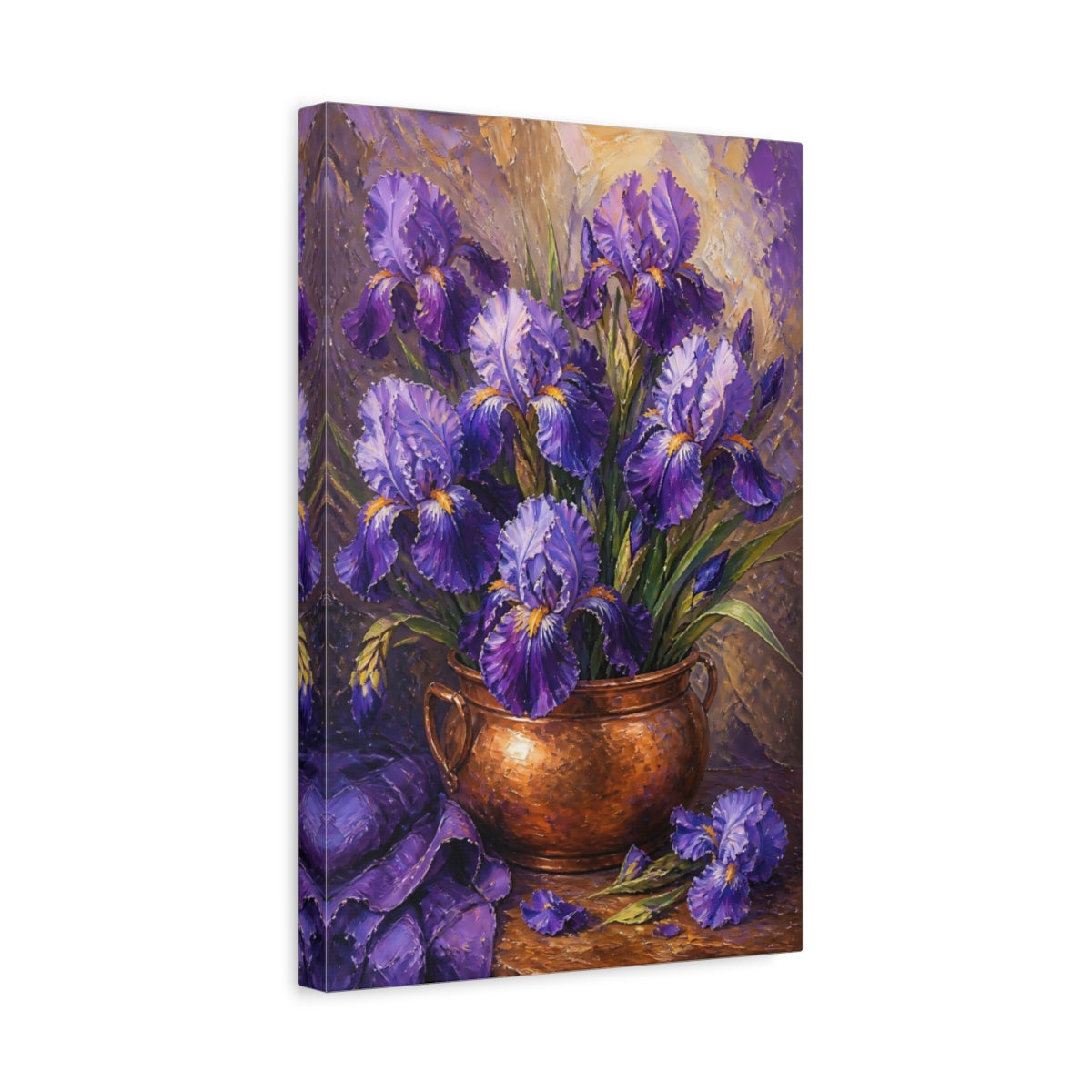 Side Mockup 4. Iris Flowers In Copper Pot shown as canvas print