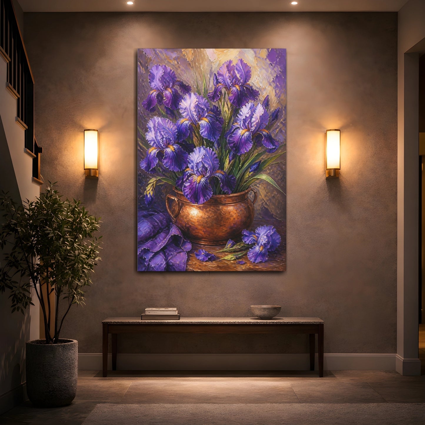 Mockup 2. Iris Flowers In Copper Pot shown as canvas print