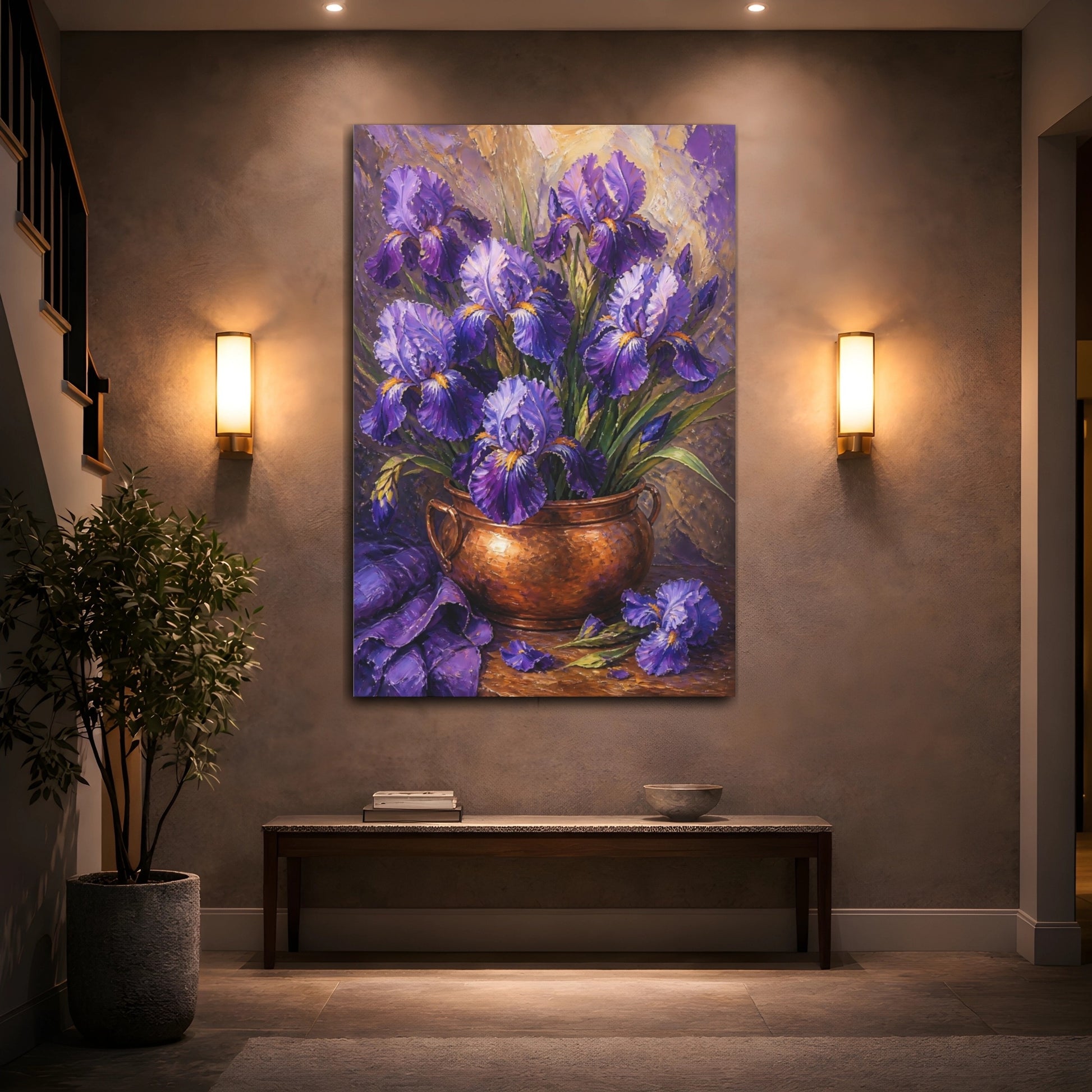 Mockup 2. Iris Flowers In Copper Pot shown as canvas print