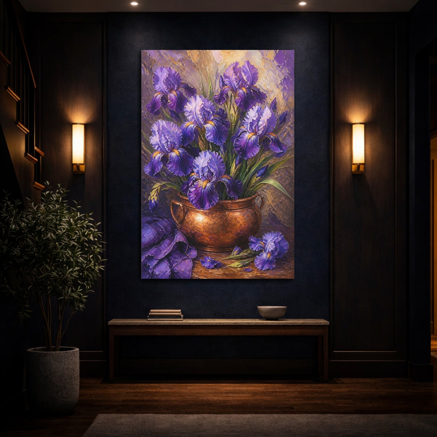 Mockup 4. Iris Flowers In Copper Pot shown as canvas print