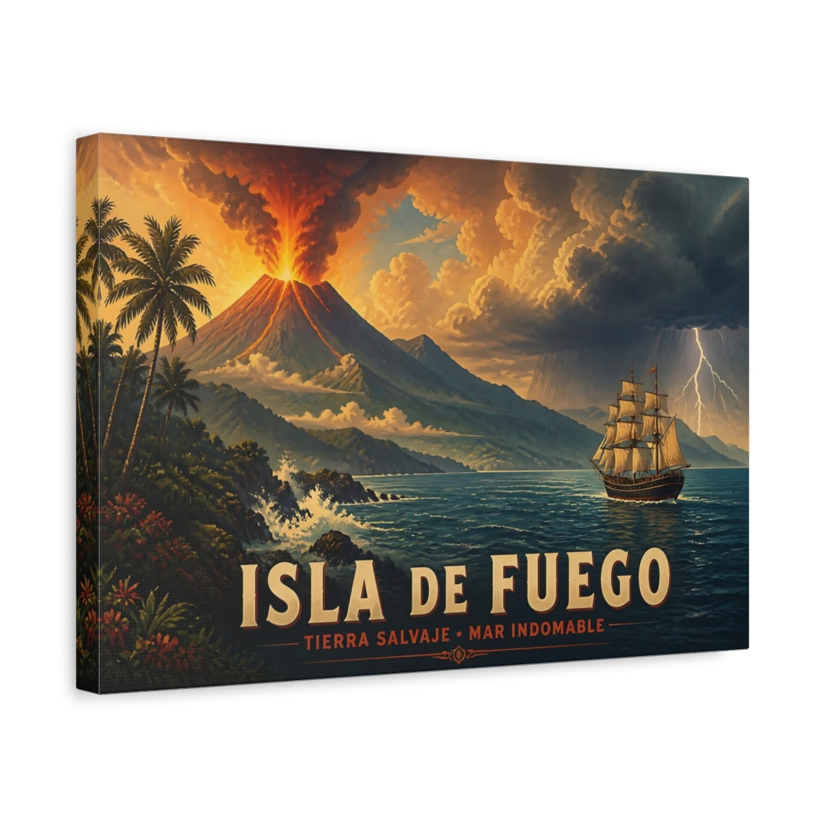 Side Mockup 4. Isla De Fuego Voyage shown as canvas print