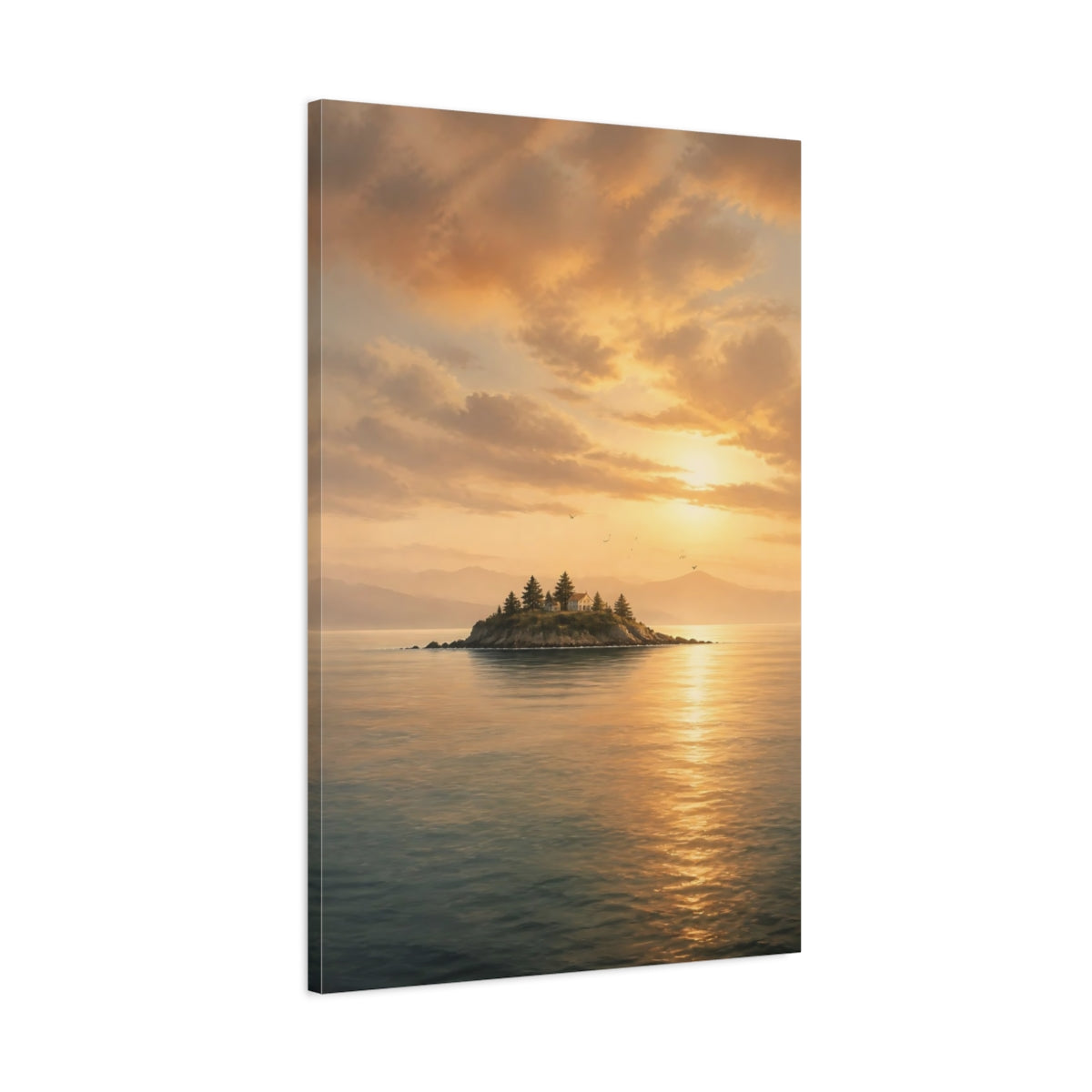 Main Mockup. Island Landscape At Sunset shown as canvas print