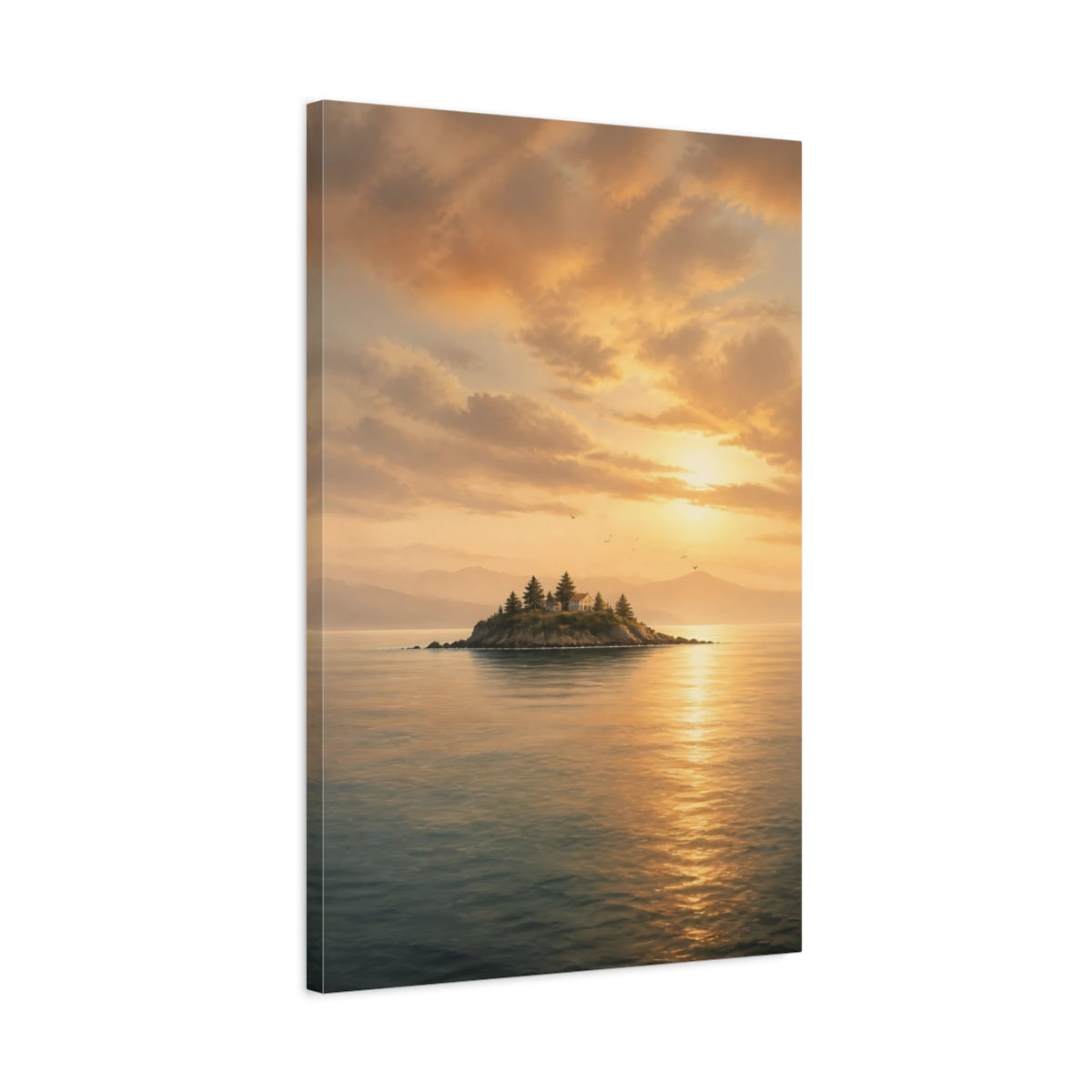 Side Mockup 2. Island Landscape At Sunset shown as canvas print