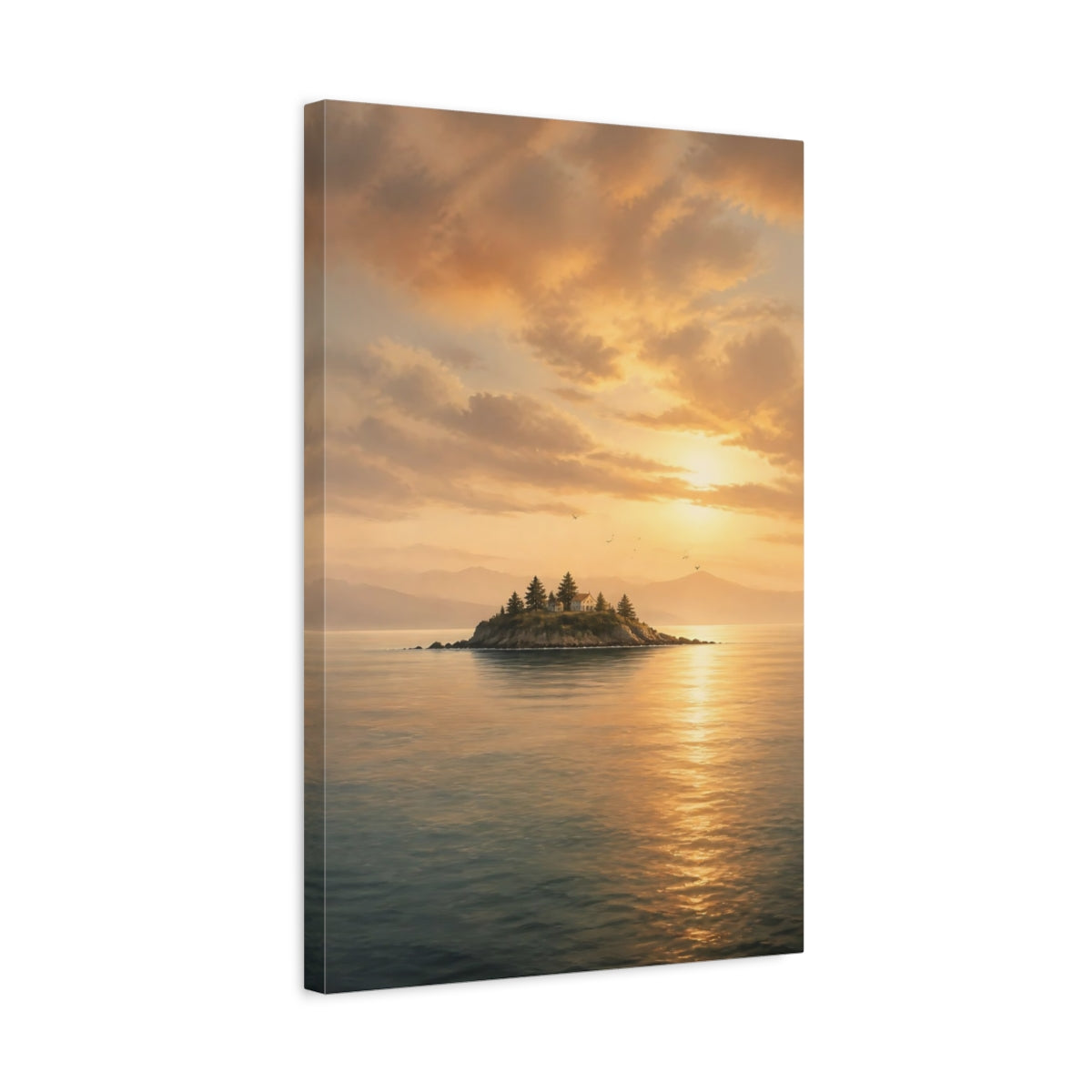 Side Mockup 3. Island Landscape At Sunset shown as canvas print