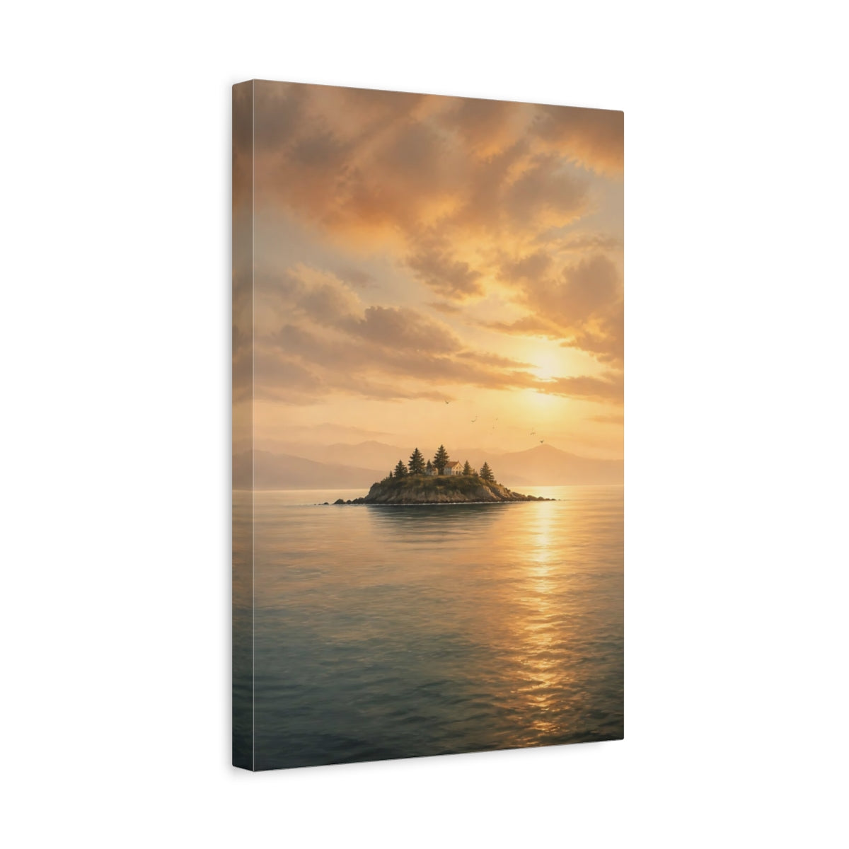 Side Mockup 4. Island Landscape At Sunset shown as canvas print