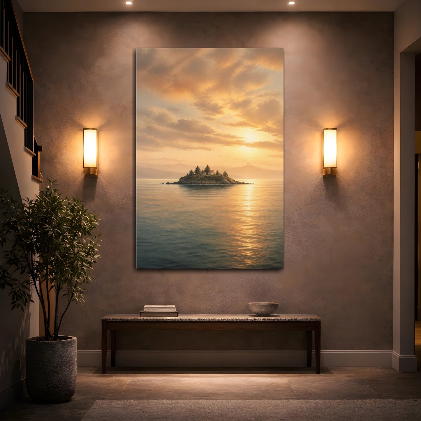 Mockup 2. Island Landscape At Sunset shown as canvas print