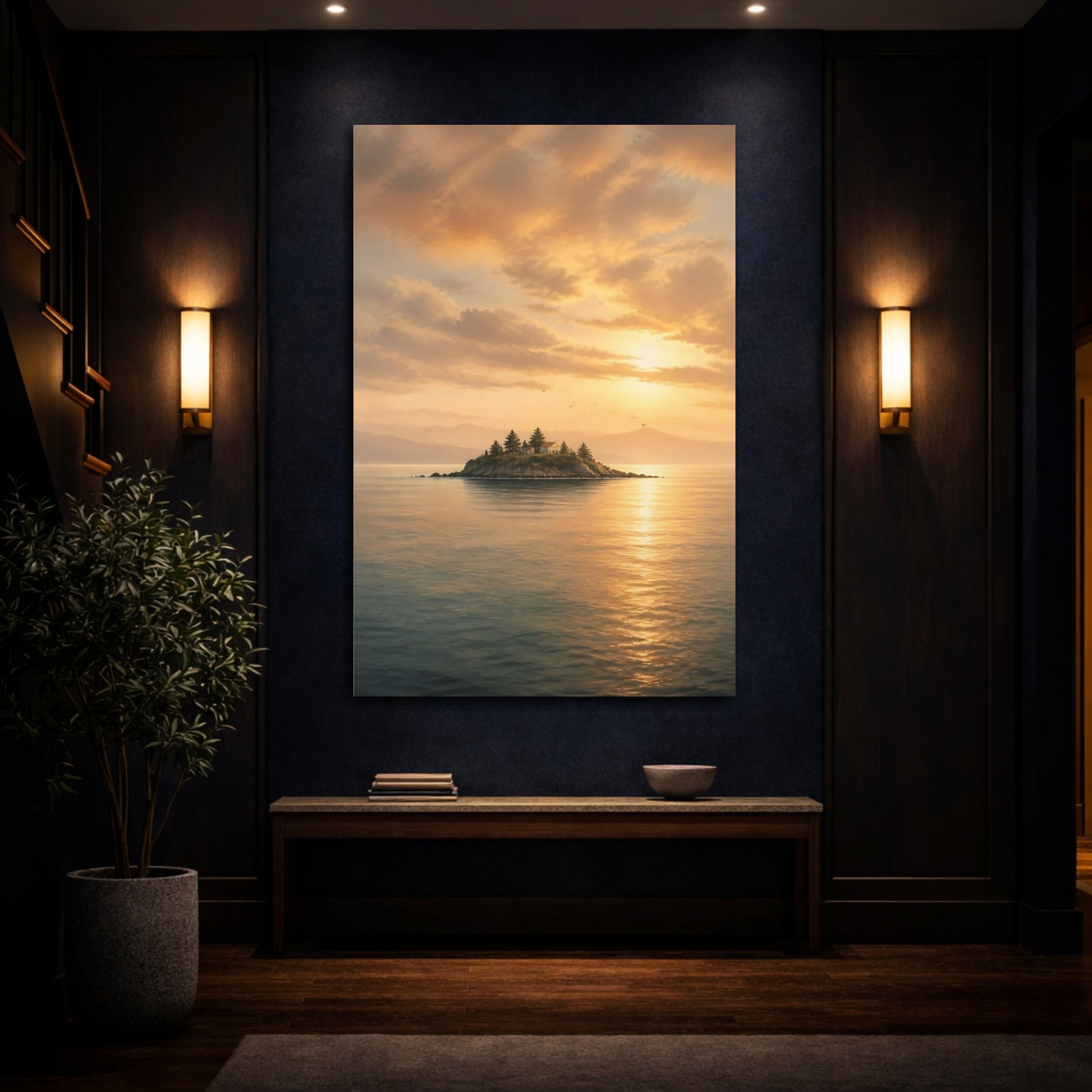 Mockup 4. Island Landscape At Sunset shown as canvas print