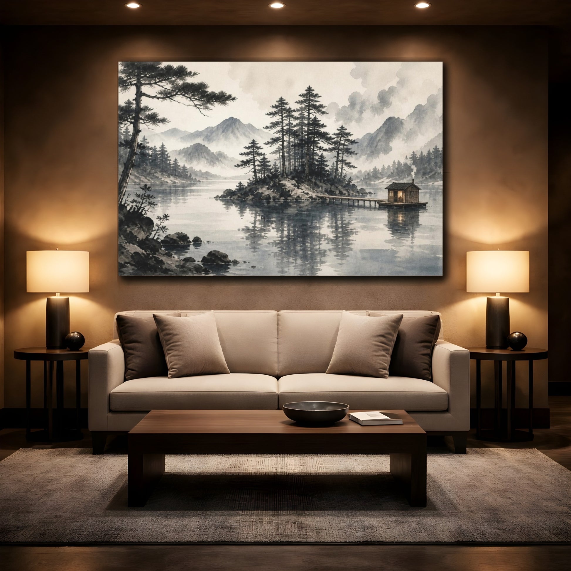 Mockup 2. Island Sauna On Misty Lake shown as canvas print