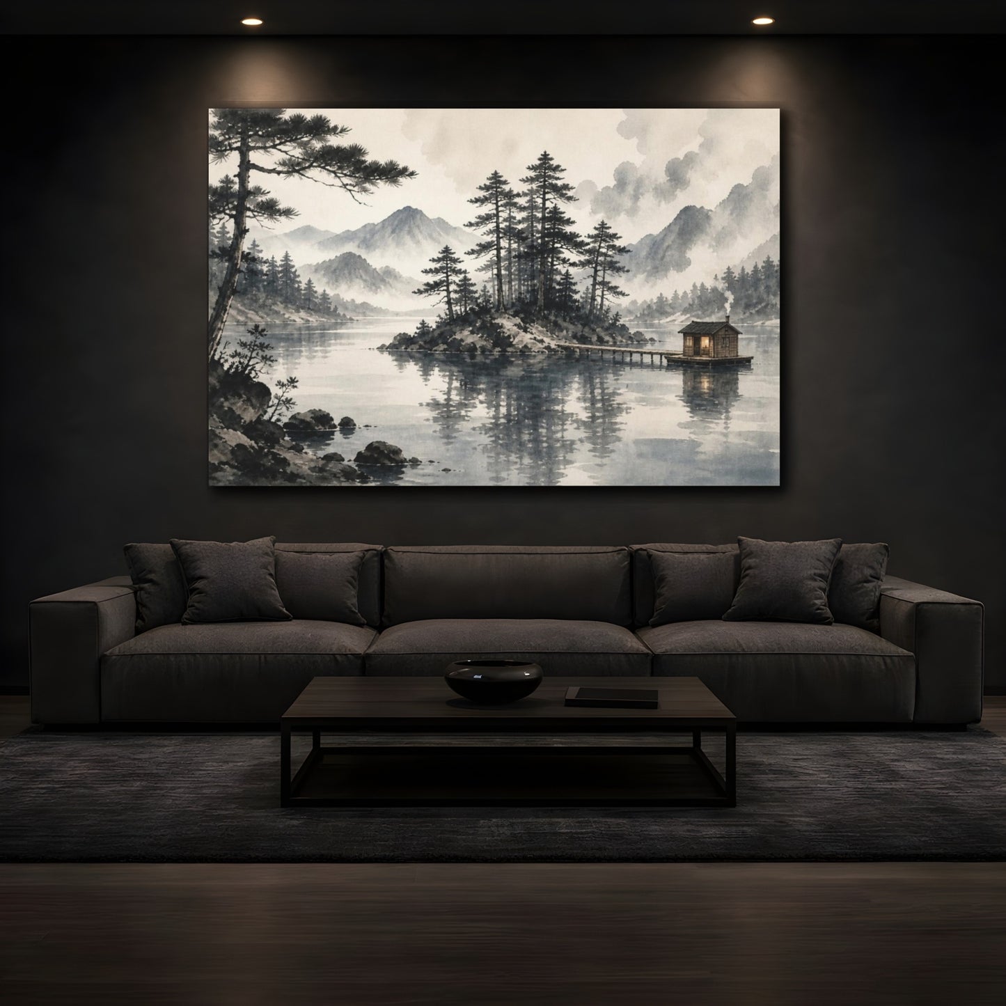 Mockup 3. Island Sauna On Misty Lake shown as canvas print