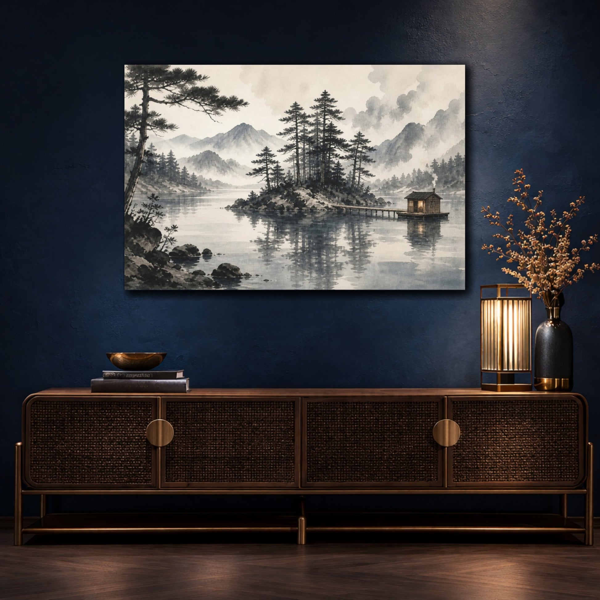 Mockup 4. Island Sauna On Misty Lake shown as canvas print