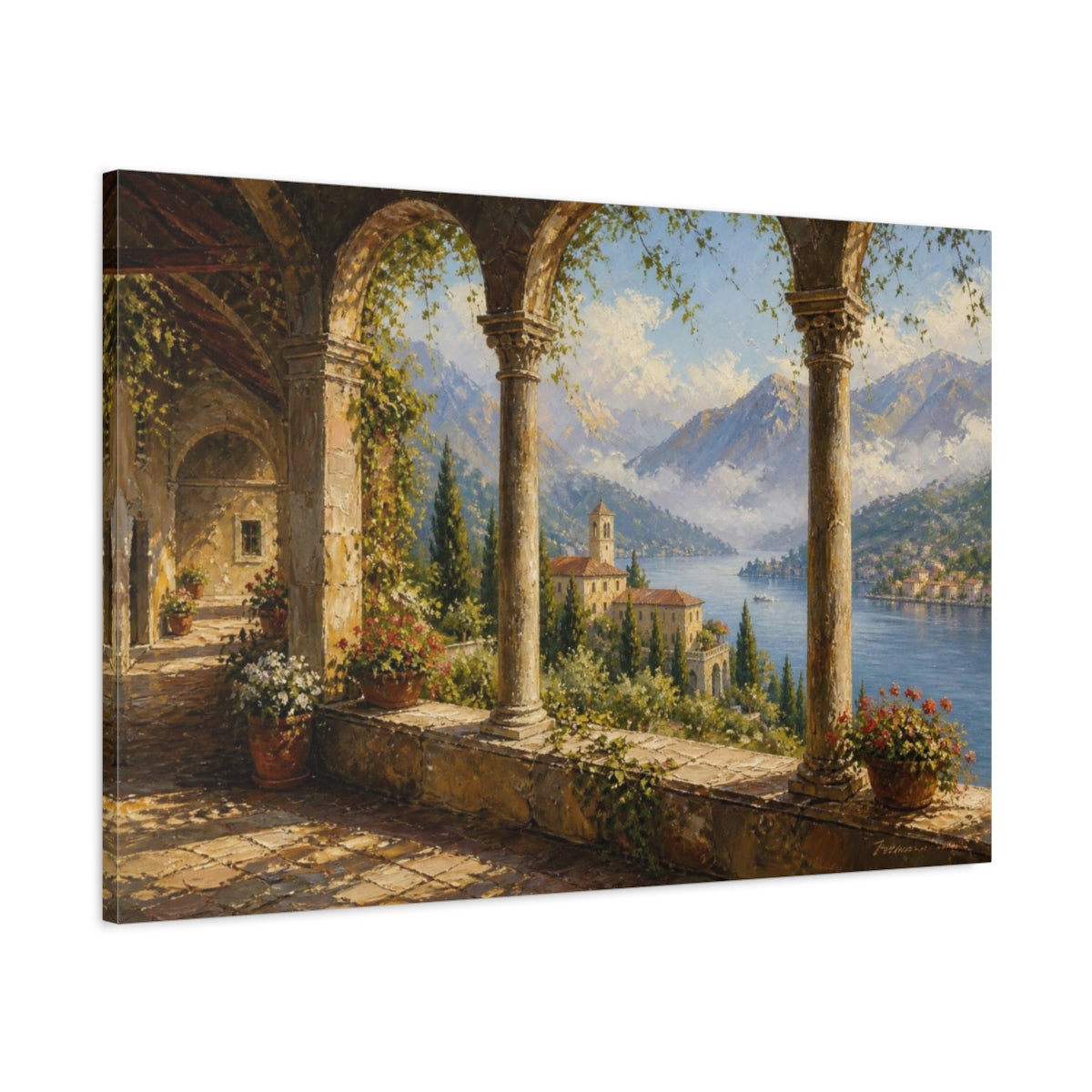 Main Mockup. Italian Cloister Terrace shown as canvas print