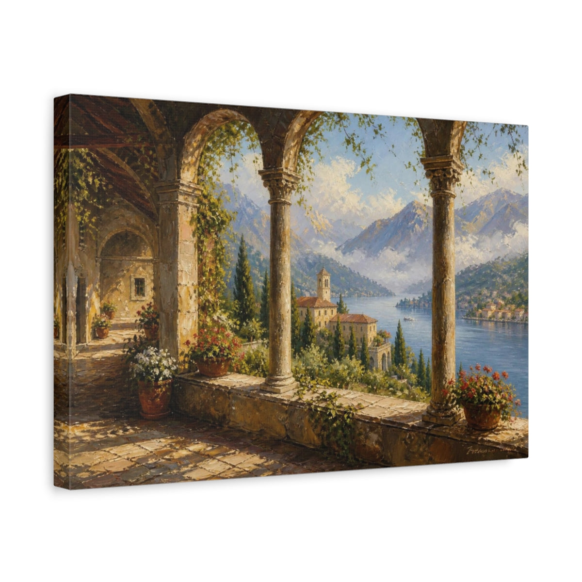 Side Mockup 4. Italian Cloister Terrace shown as canvas print
