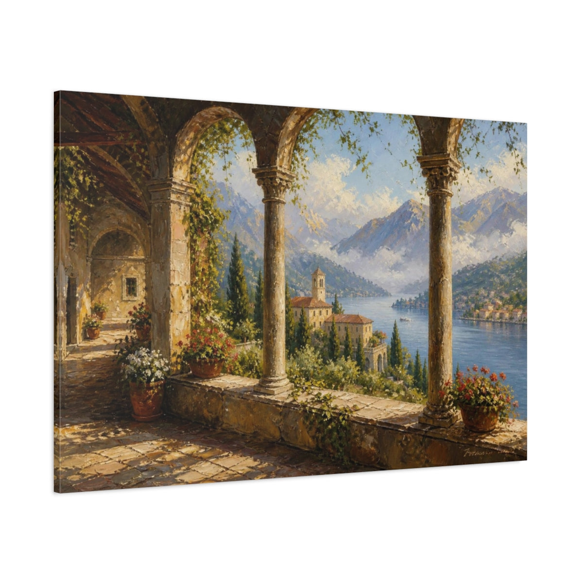 Side Mockup 1. Italian Cloister Terrace shown as canvas print