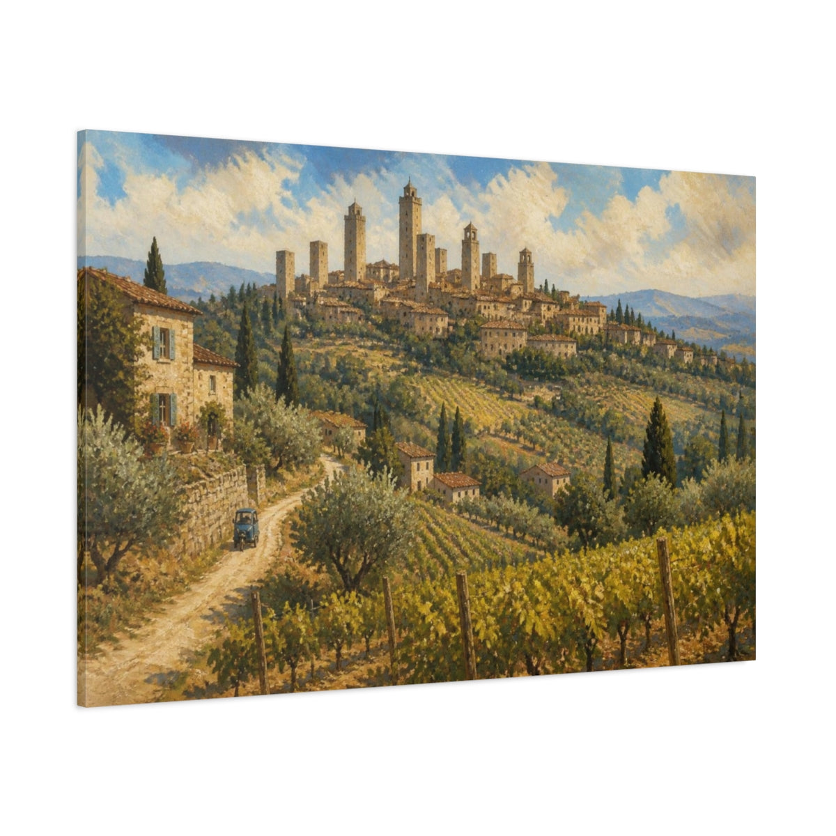 Side Mockup 1. Italian Hill Town shown as canvas print