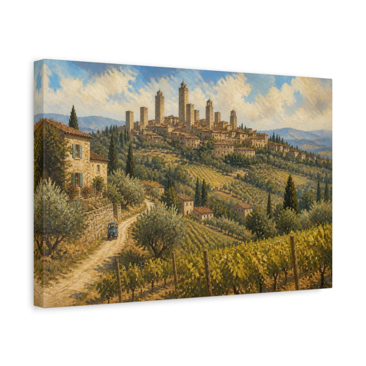 Side Mockup 4. Italian Hill Town shown as canvas print