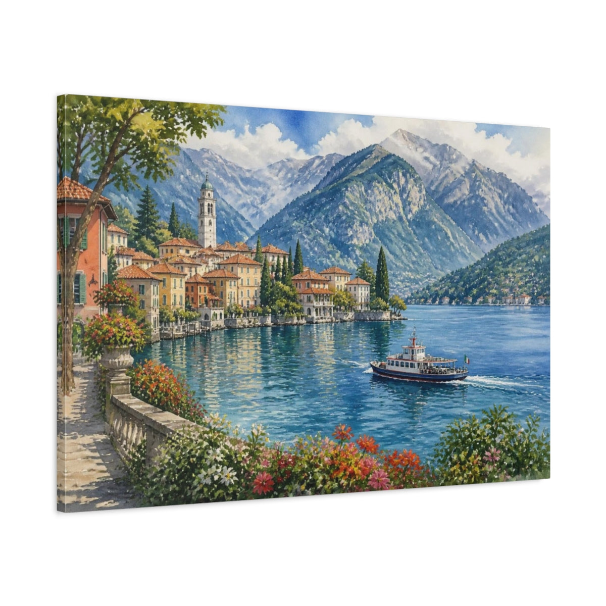 Main Mockup. Italian Lakeside Village shown as canvas print