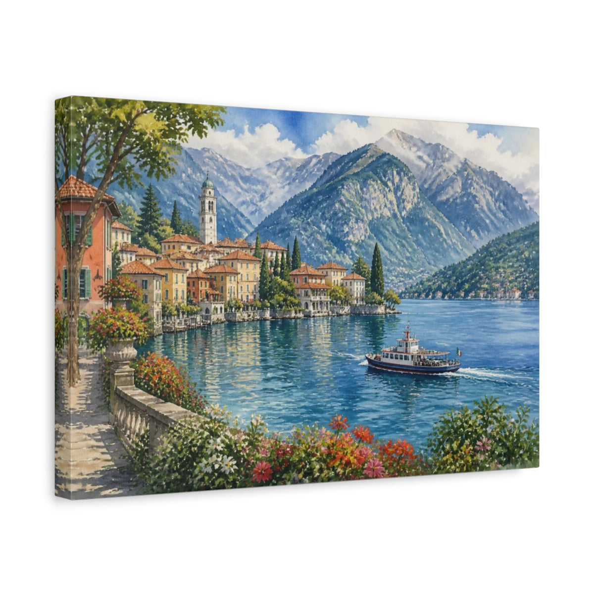 Side Mockup 4. Italian Lakeside Village shown as canvas print