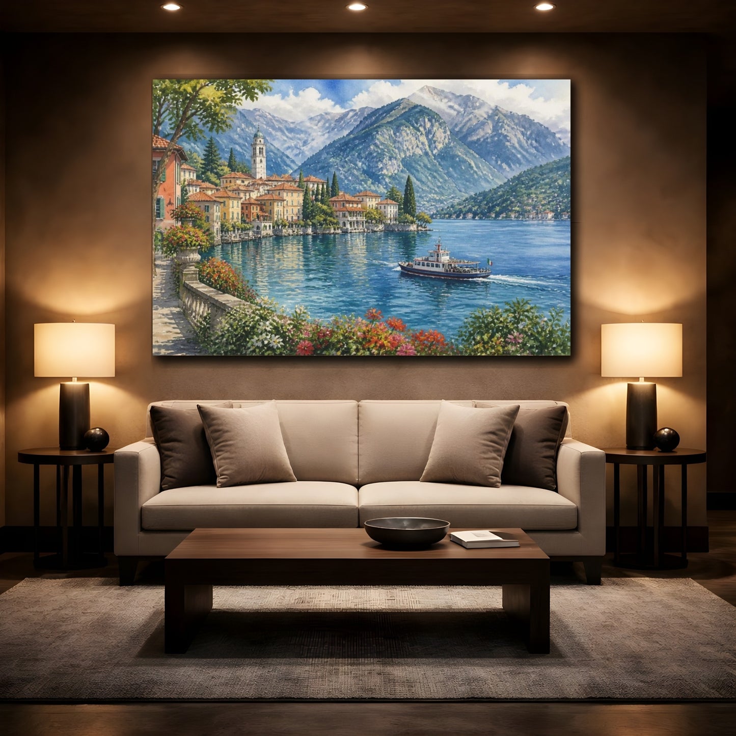 Mockup 2. Italian Lakeside Village shown as canvas print