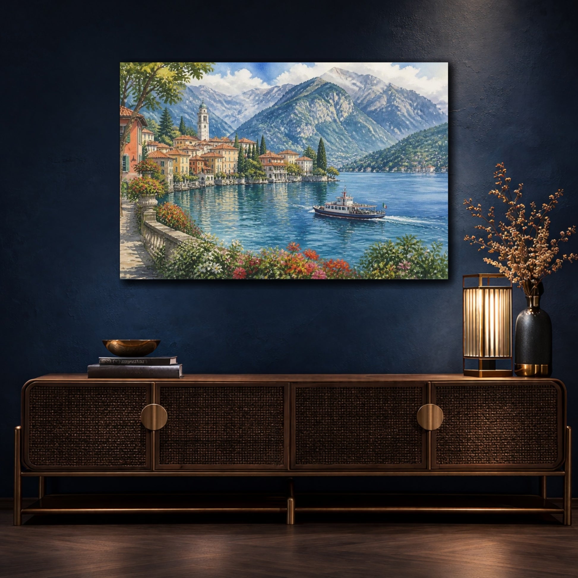 Mockup 4. Italian Lakeside Village shown as canvas print