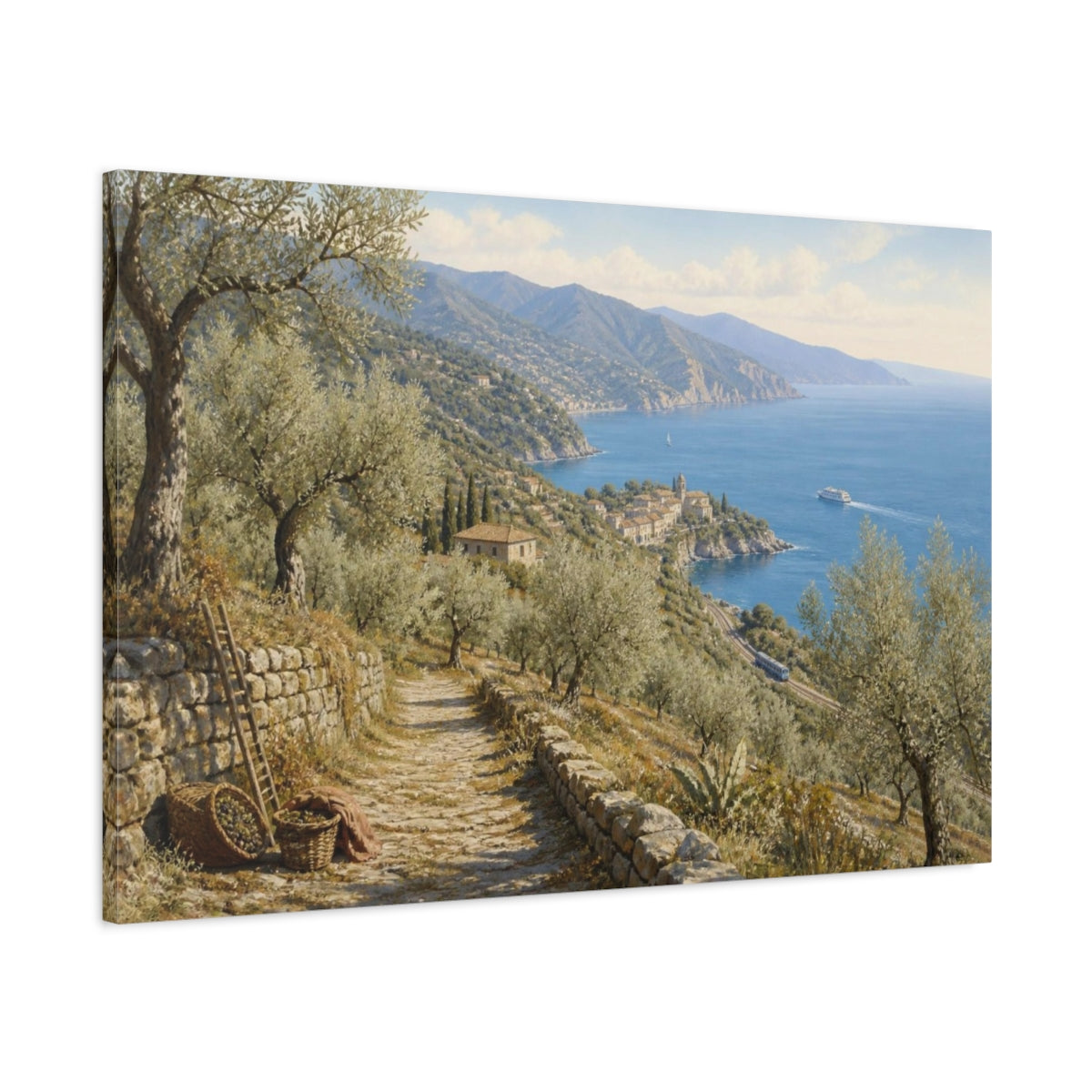 Main Mockup. Italian Olive Grove Coast shown as canvas print