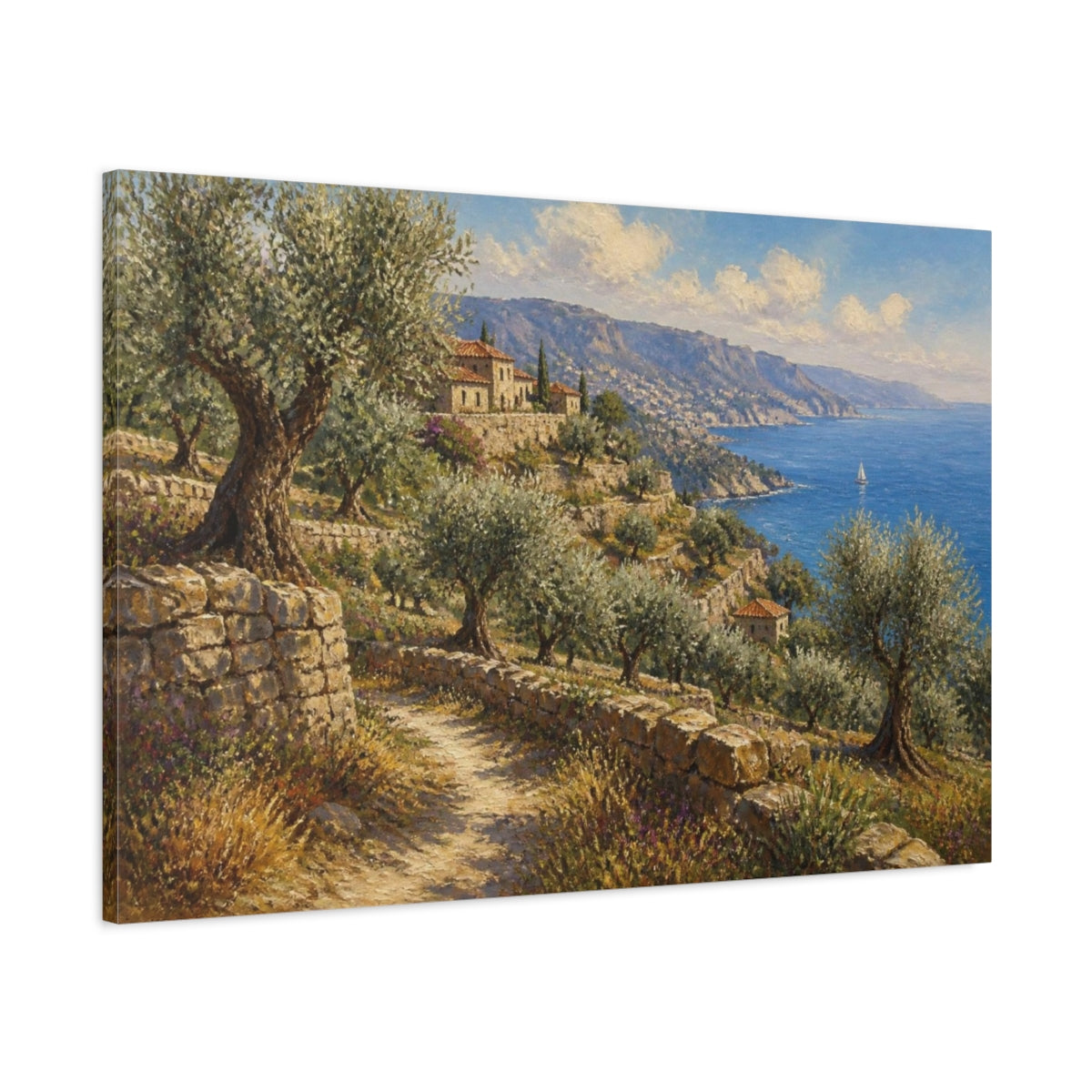 Main Mockup. Italian Olive Grove Coast shown as canvas print