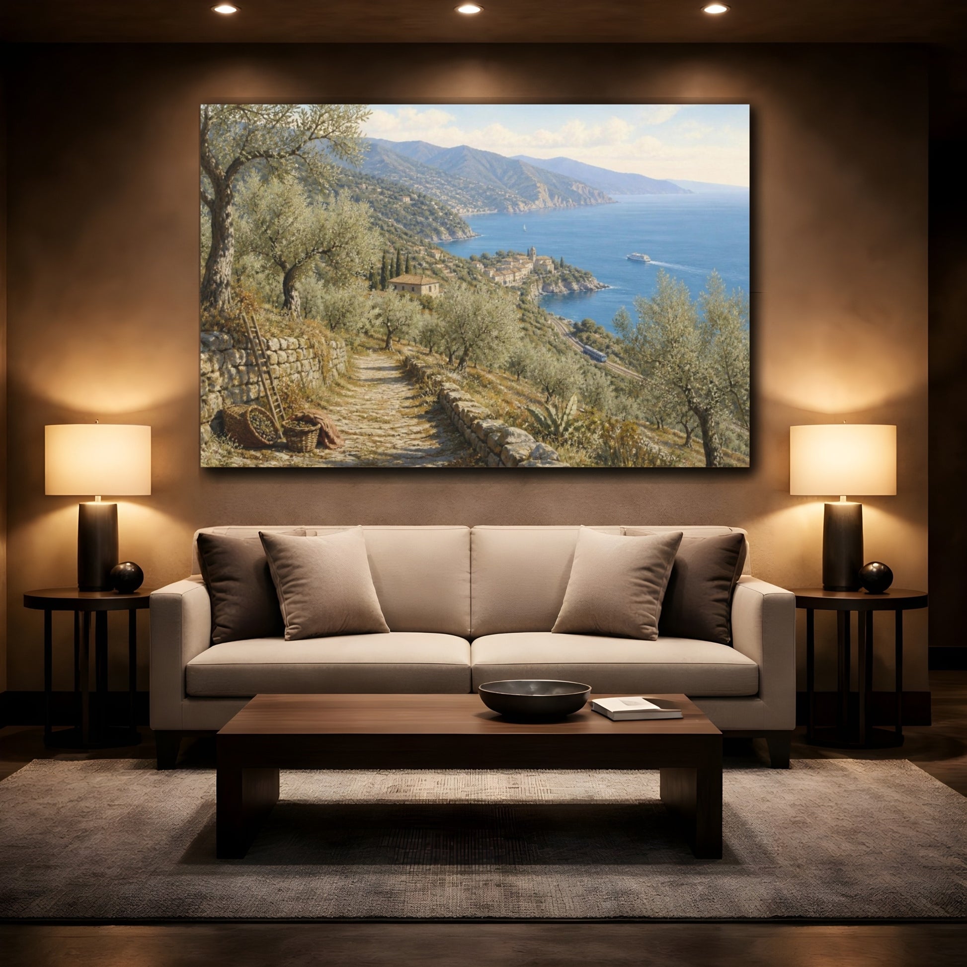 Mockup 2. Italian Olive Grove Coast shown as canvas print