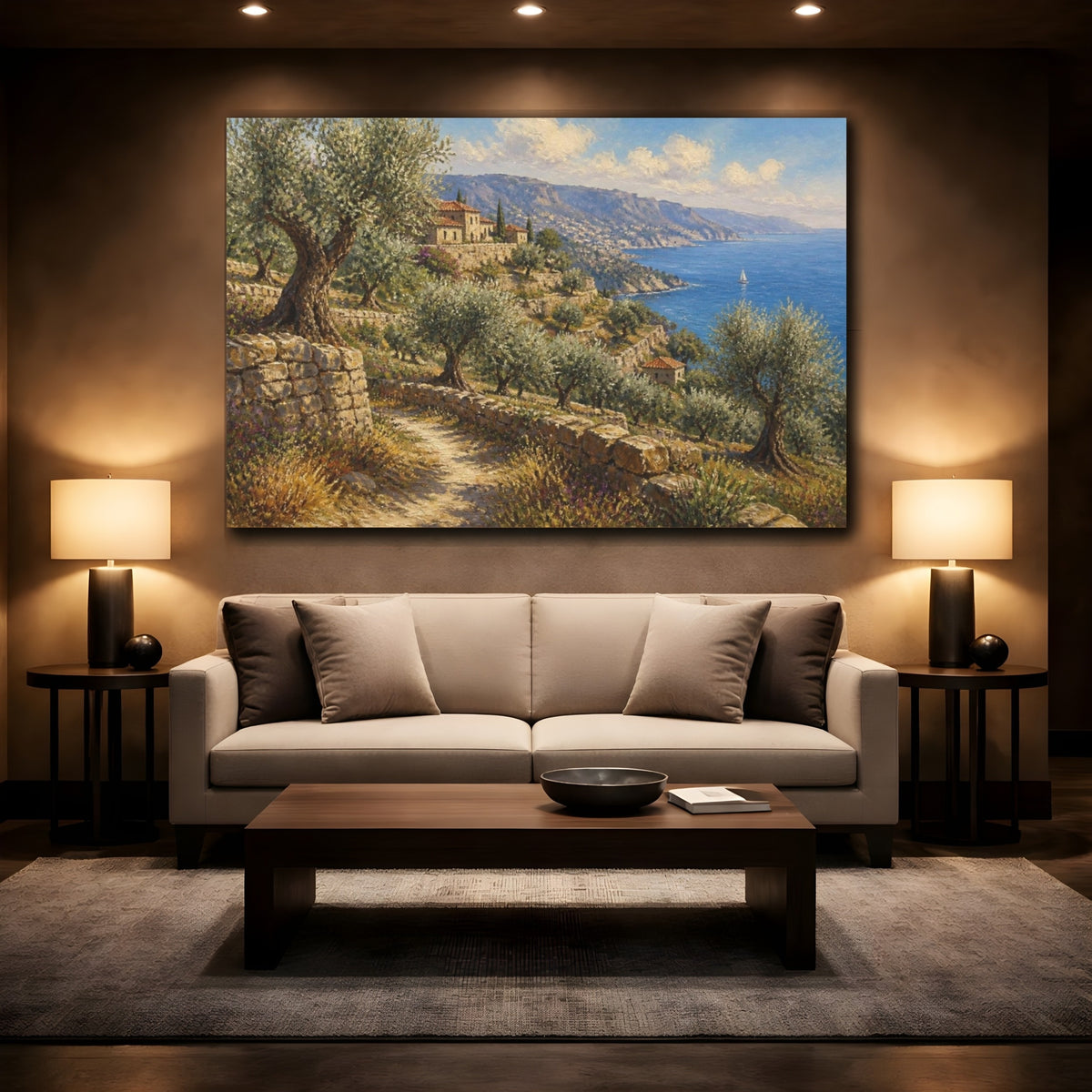 Mockup 2. Italian Olive Grove Coast shown as canvas print