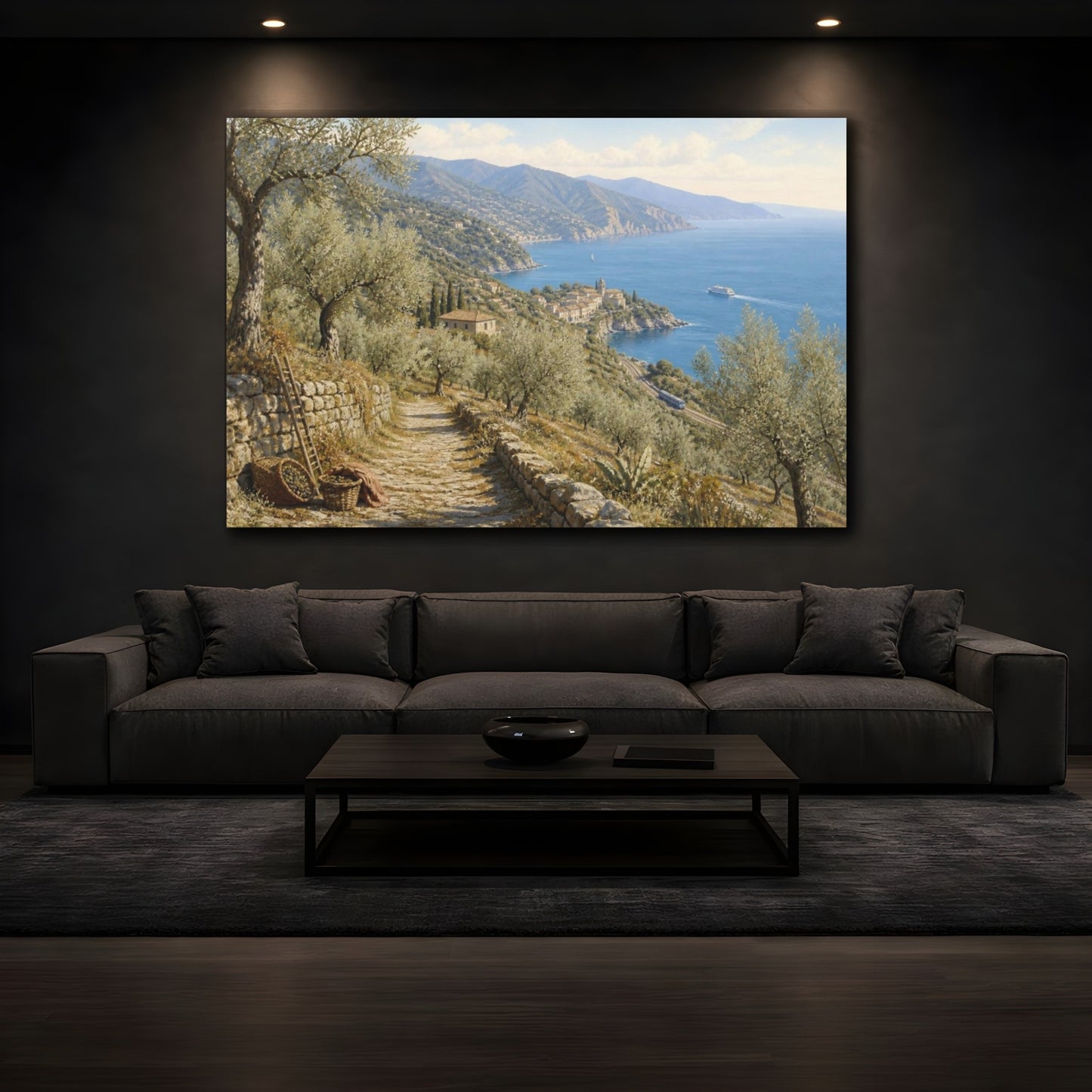 Mockup 3. Italian Olive Grove Coast shown as canvas print