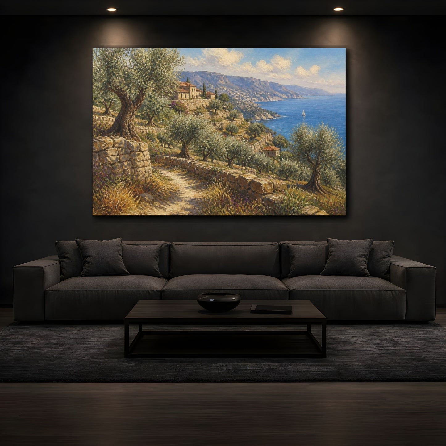 Mockup 3. Italian Olive Grove Coast shown as canvas print