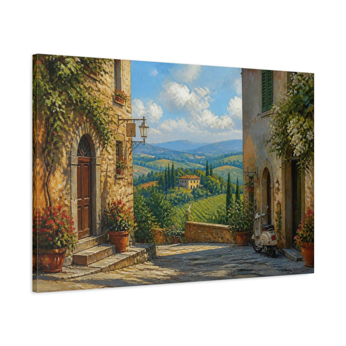 Main Mockup. Italian Village Alley shown as canvas print