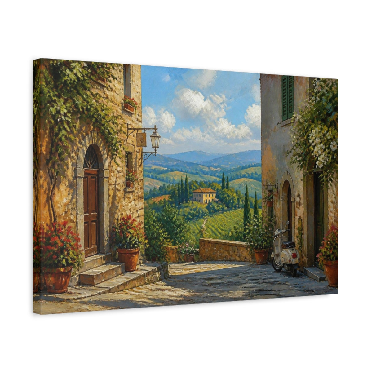 Side Mockup 3. Italian Village Alley shown as canvas print