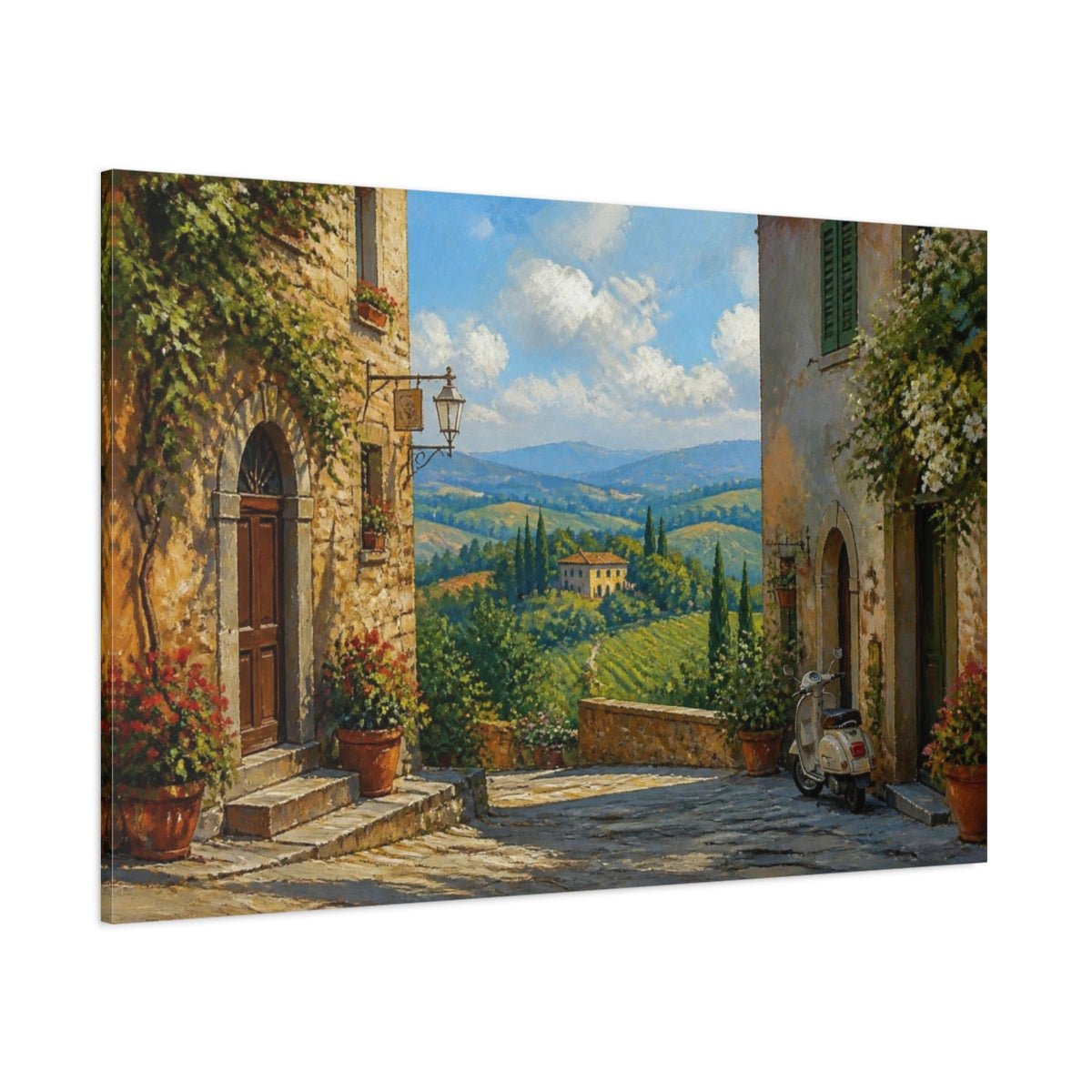 Side Mockup 1. Italian Village Alley shown as canvas print
