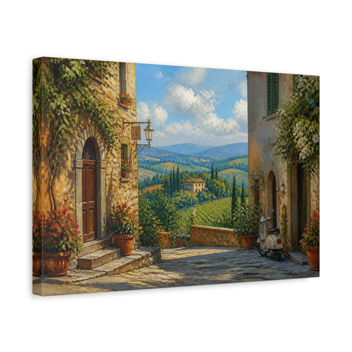 Side Mockup 4. Italian Village Alley shown as canvas print