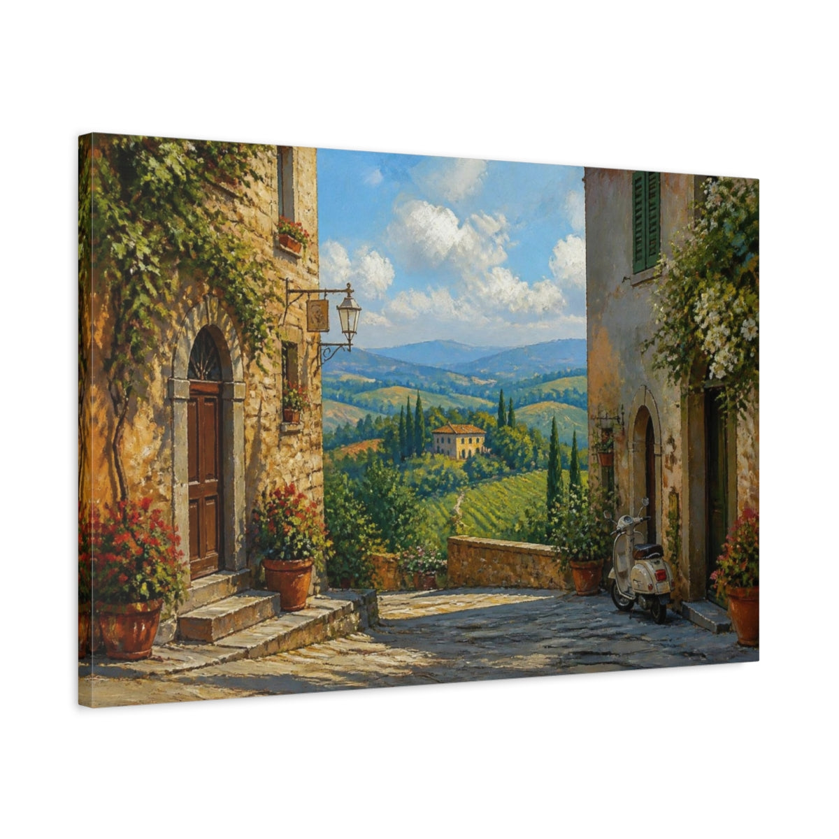 Side Mockup 2. Italian Village Alley shown as canvas print