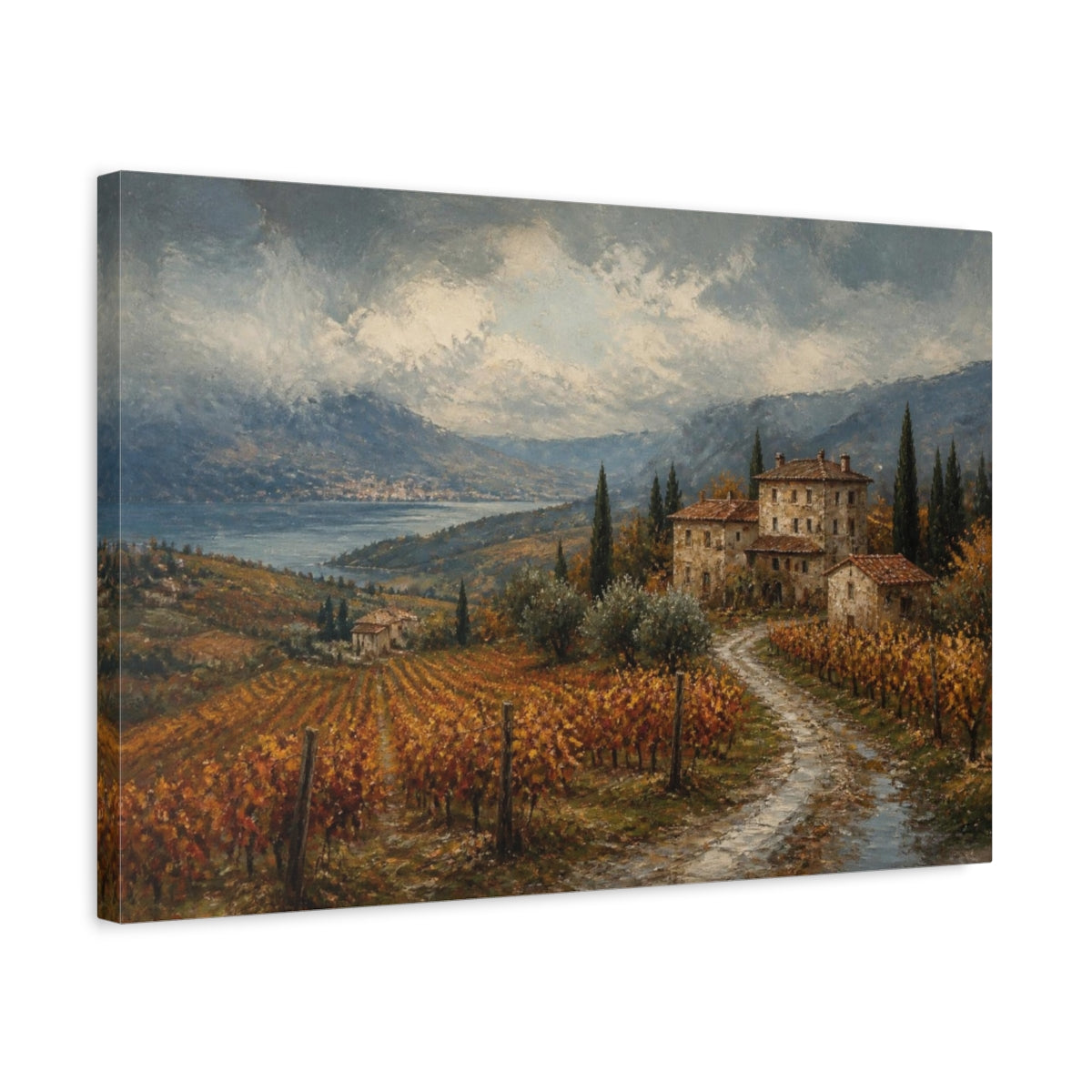 Side Mockup 3. Italian Vineyard Farmhouse shown as canvas print