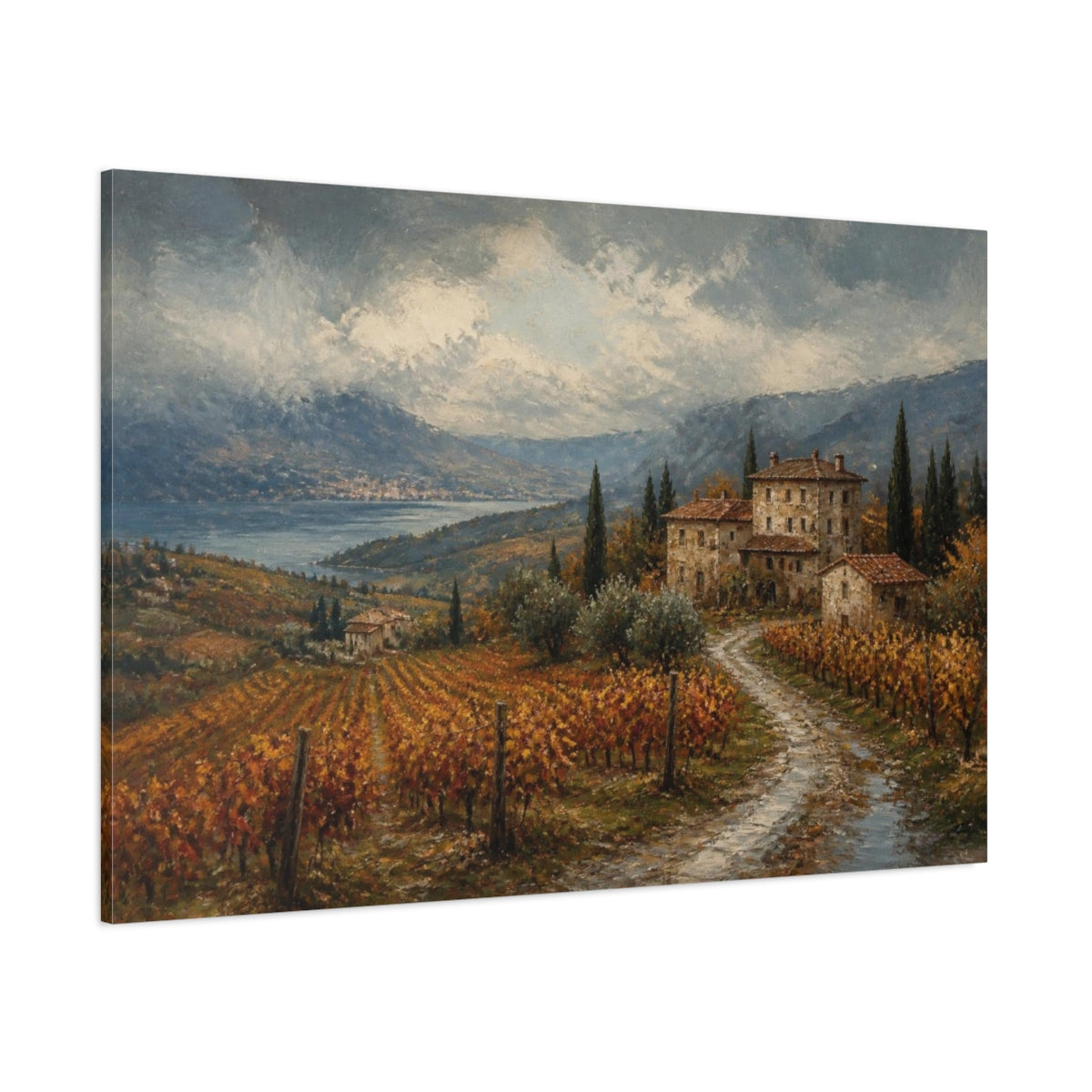 Side Mockup 1. Italian Vineyard Farmhouse shown as canvas print