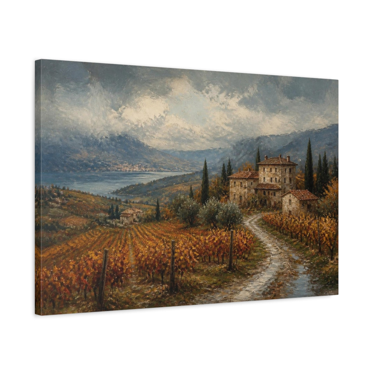 Side Mockup 2. Italian Vineyard Farmhouse shown as canvas print