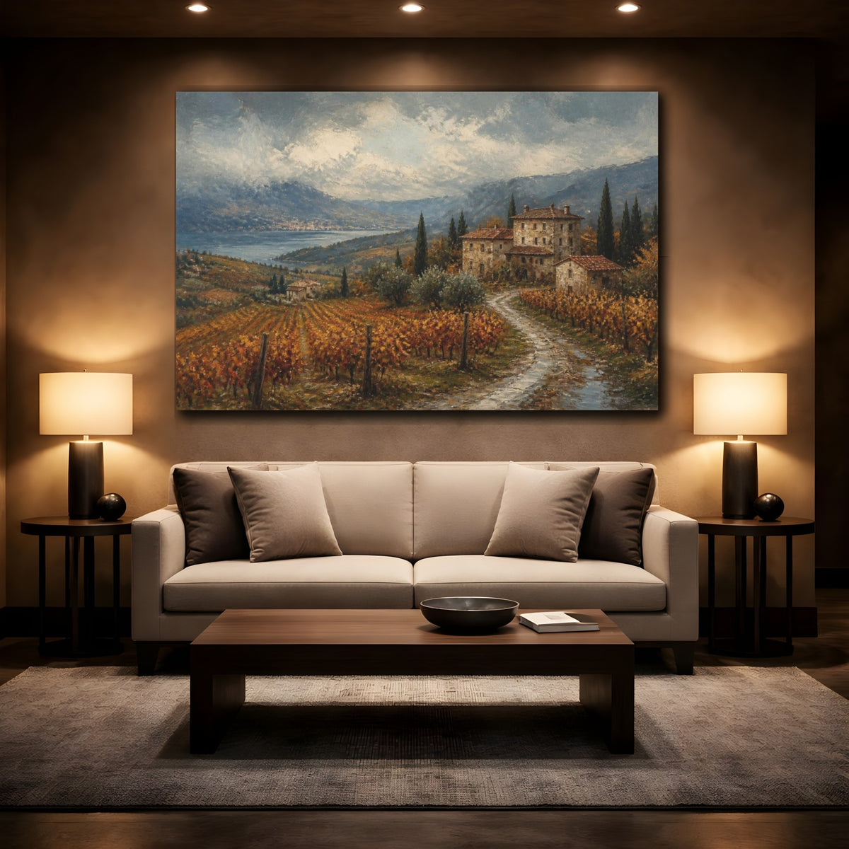 Mockup 2. Italian Vineyard Farmhouse shown as canvas print