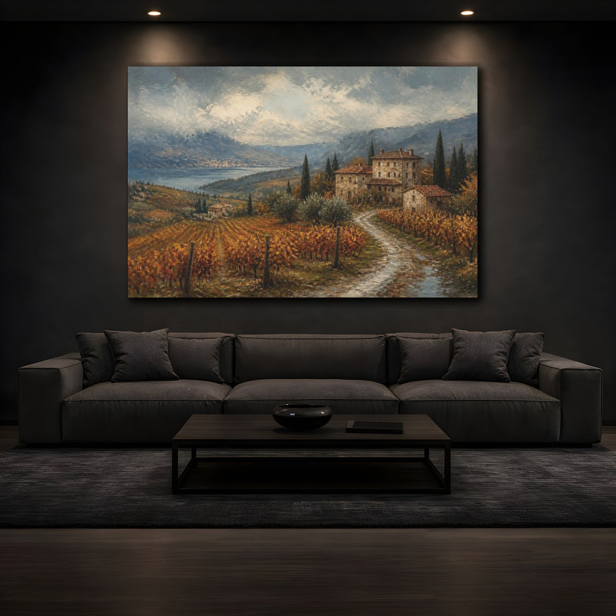 Mockup 3. Italian Vineyard Farmhouse shown as canvas print