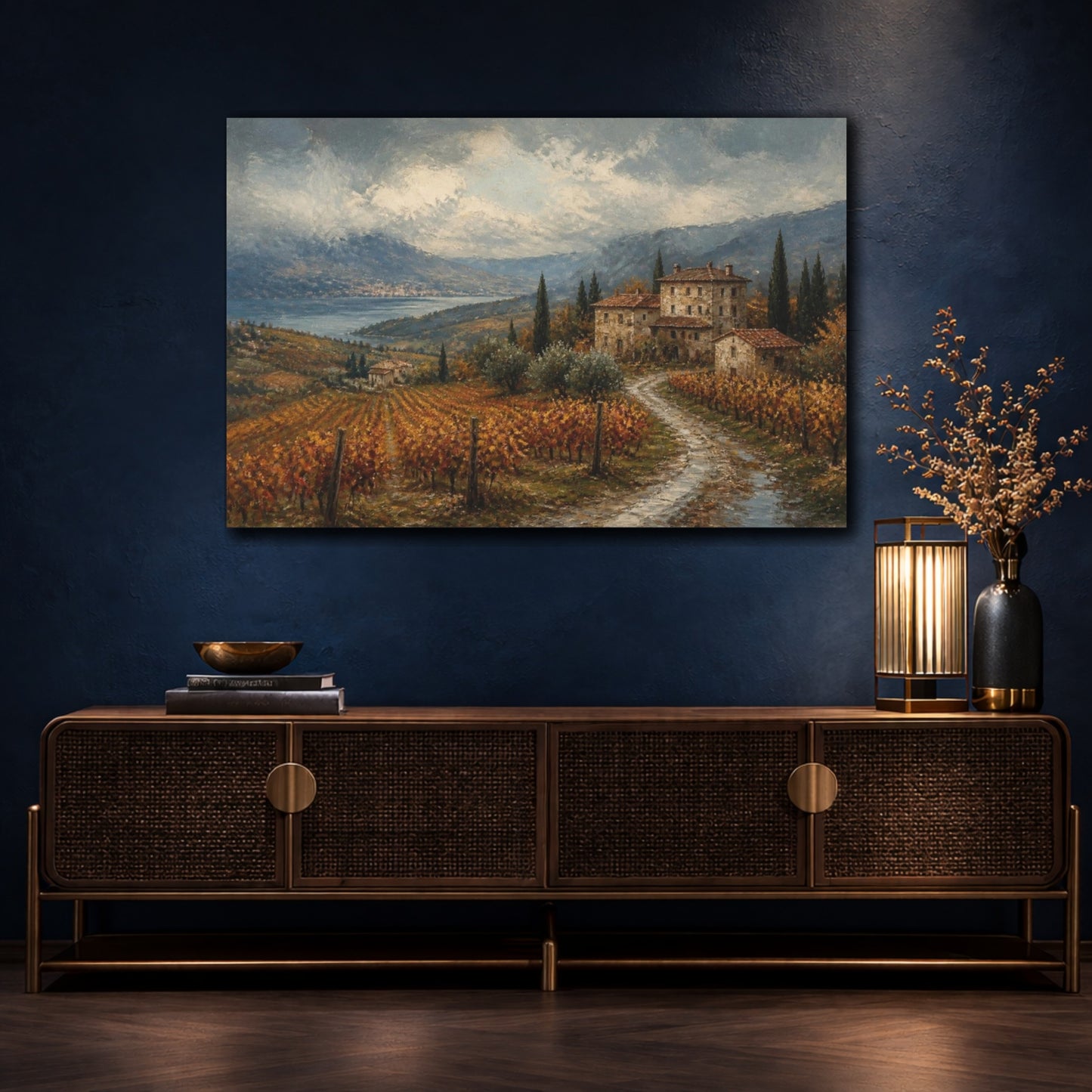 Mockup 4. Italian Vineyard Farmhouse shown as canvas print