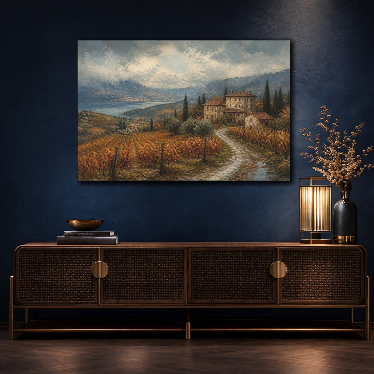 Mockup 4. Italian Vineyard Farmhouse shown as canvas print