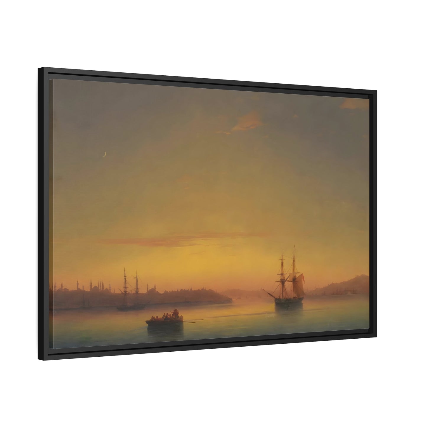 Ivan Aivazovsky Constantinople at Dawn Landscape - Framed Sunset Canvas Wall Art Print in Black Frame