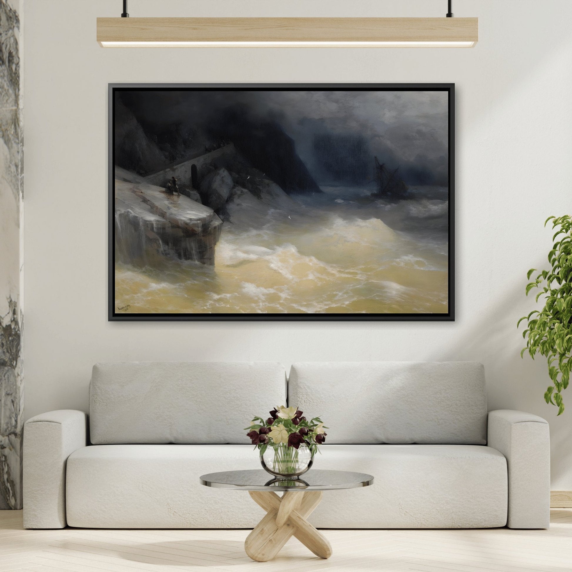 Ivan Aivazovsky Shipwreck off the Black Sea Coast Landscape - Framed Canvas Wall Art Print in Black Frame