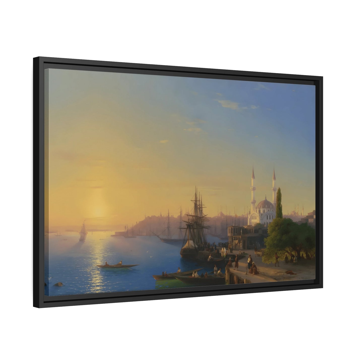 Ivan Aivazovsky View of Constantinople - Canvas Wall Art Print in Black Frame - Framed Russian Watercolor Sunset Landscape